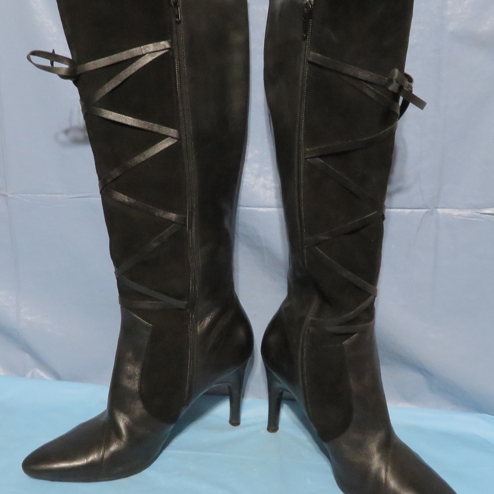 BLACK VIASPIGA Side Zipper High Heel Boots  9 1/2M